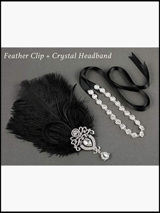 Ostrich Feather Headpiece Crystal Headband Great Gatsby Vintage Flapper Hair main image 6